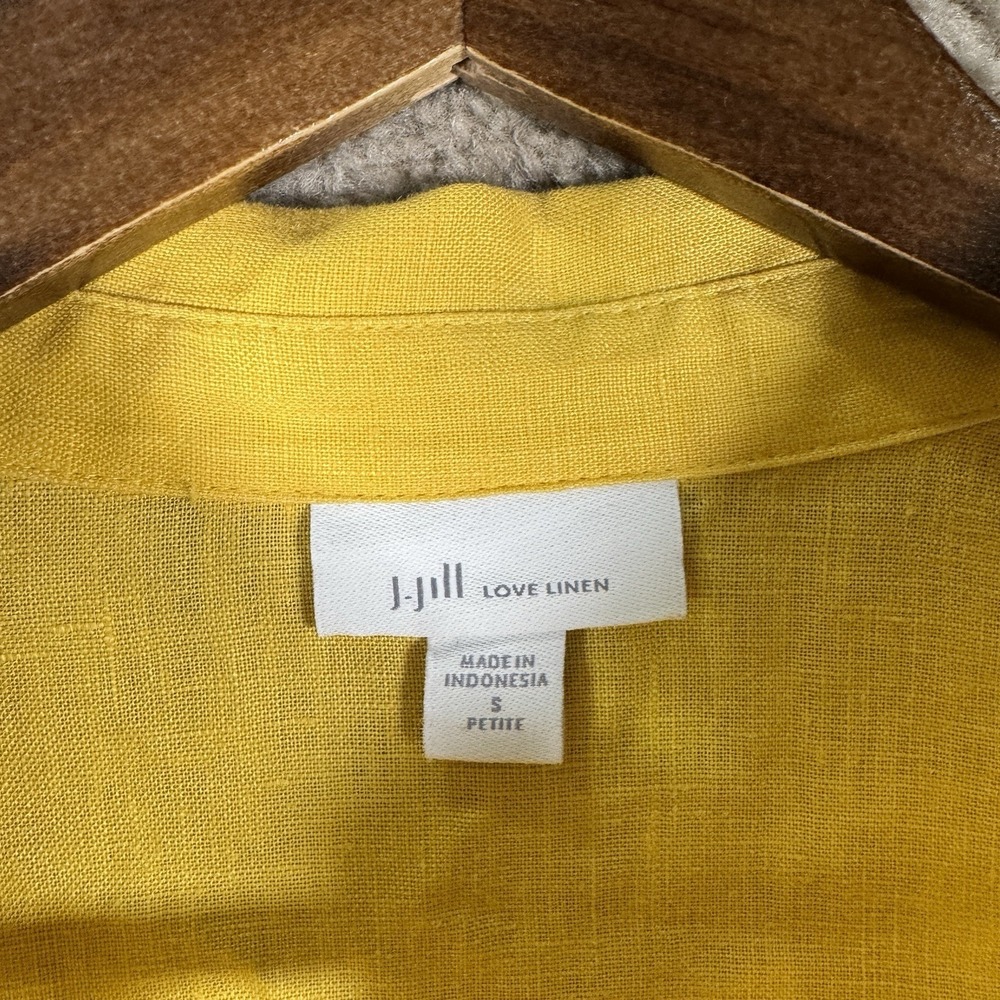 J Jill Dress Women's Small Petite Yellow Linen Shirt Casual 3/4 Sleeve Lagenlook - Picture 6 of 11